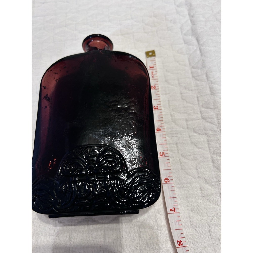 Vintage Vidrios de levante Purple Recycled GlassBottle Spain Floral Embossed 7"
